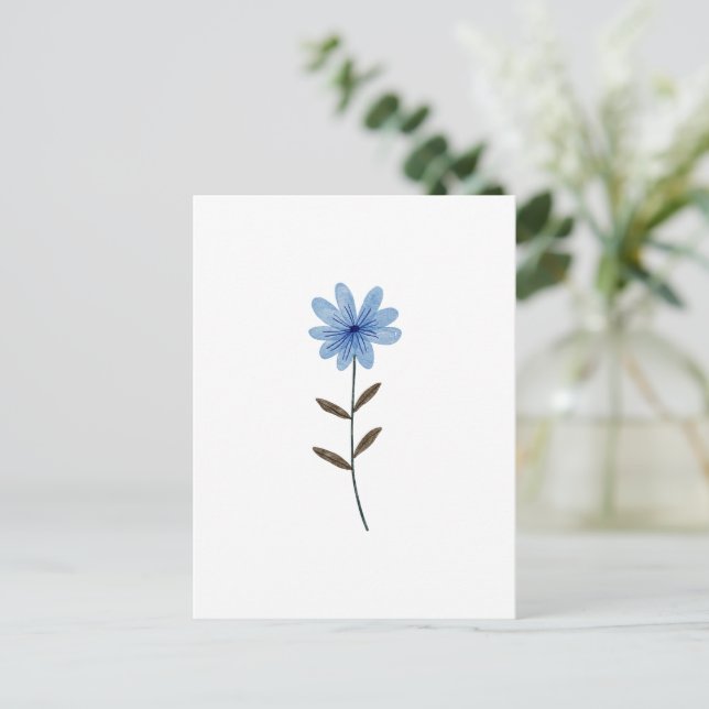 Blå Blomma Akvarell Elegant Blommig Konst Illustra Vykort (Stående Fram)
