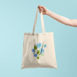 Blå blomma akvarell med din initial 1 sida tygkasse