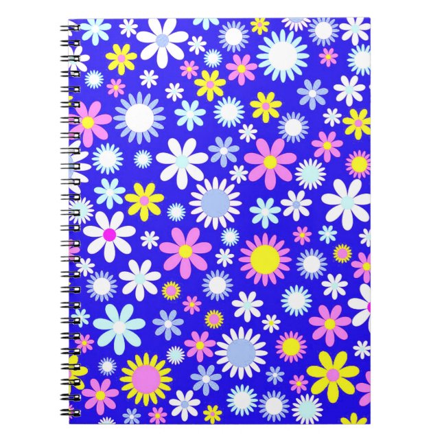 Blå blomma anteckningsbok med spiral (Framsidan)