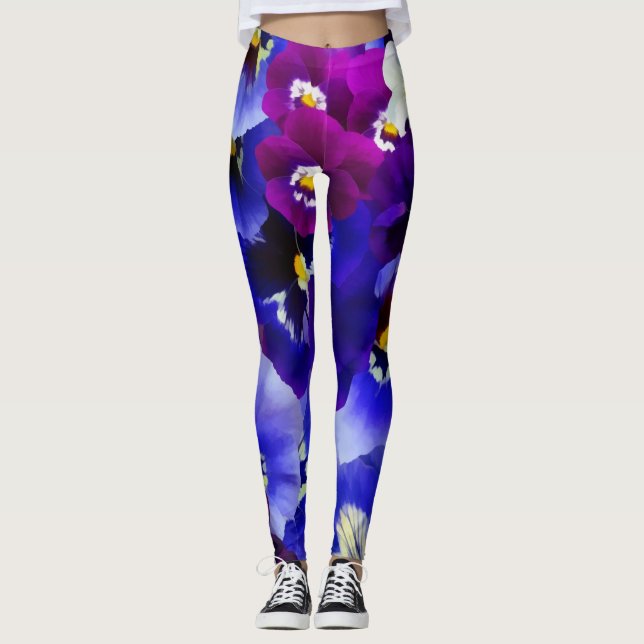Blå blomma Arrangemang Leggings (Framsida)