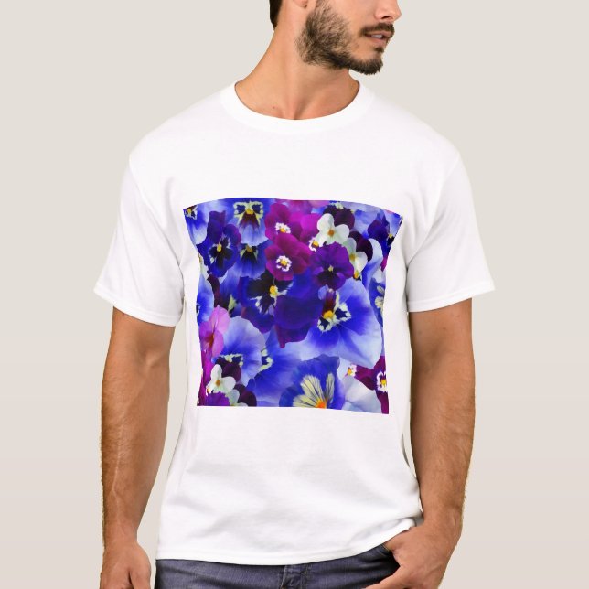 Blå blomma Arrangemang T Shirt (Framsida)