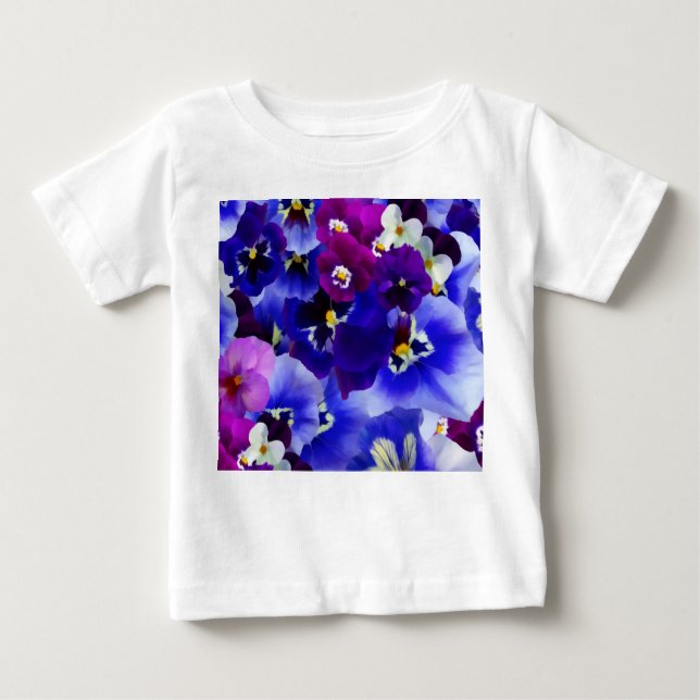 Blå blomma Arrangemang T Shirt (Framsida)