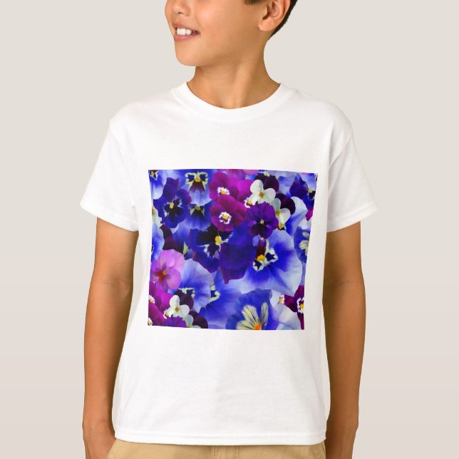 Blå blomma Arrangemang T Shirt (Framsida)