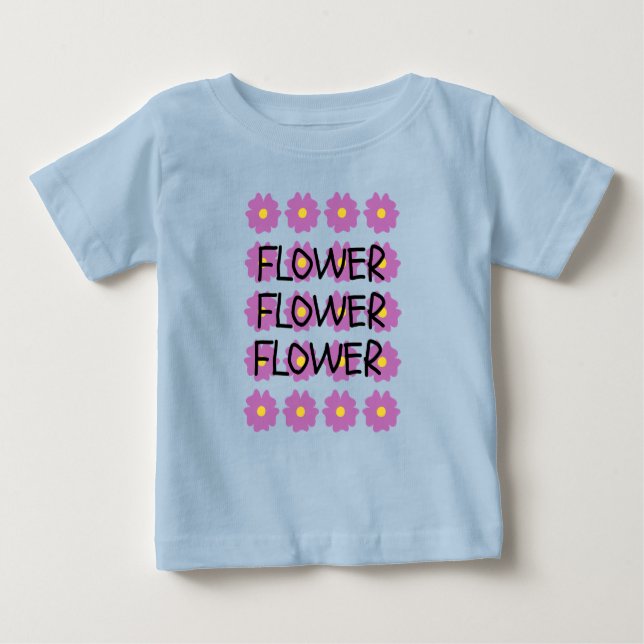 Blå blomma baby fin t-shirt  (Framsida)