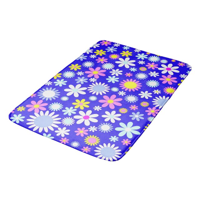 Blå blomma badrumsmatta (Vinklad)