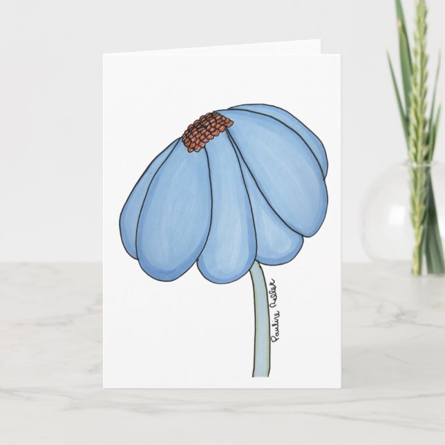 Blå Blomma Blank Kort (Framsida)