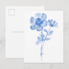 Blå blomma, blomstervattenfärg vykort