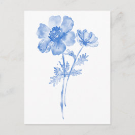 Blå blomma, blomstervattenfärg vykort
