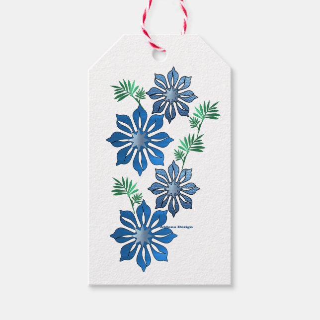 Blå blomma-etikett presentetikett (Framsidan)