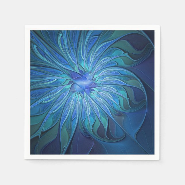 Blå Blomma Fantasi Mönster, Abstrakt Fraktal Konst Pappersservett (Framsidan)