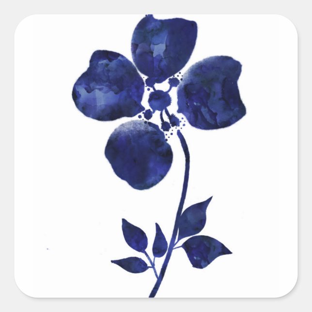 Blå blomma fyrkantigt klistermärke (Framsida)
