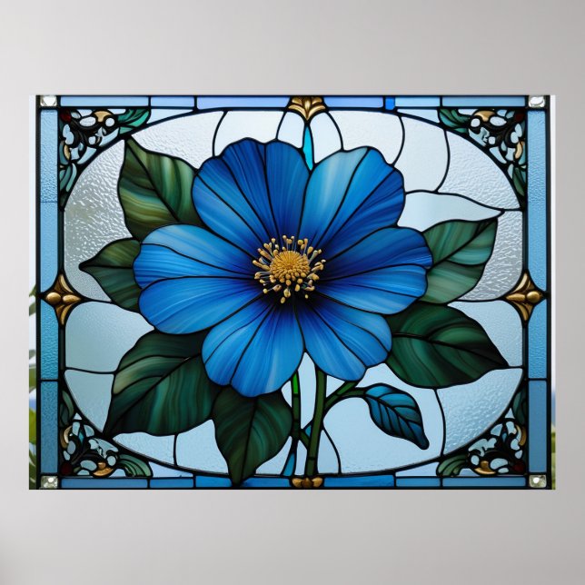💙 Blå Blomma Glas-i-glas för Trädgårdsentusiaster Poster (Framsidan)