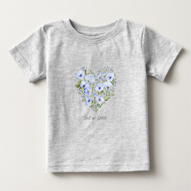 Blå Blomma Hjärtas Babyt-shirt T Shirt (Framsida)