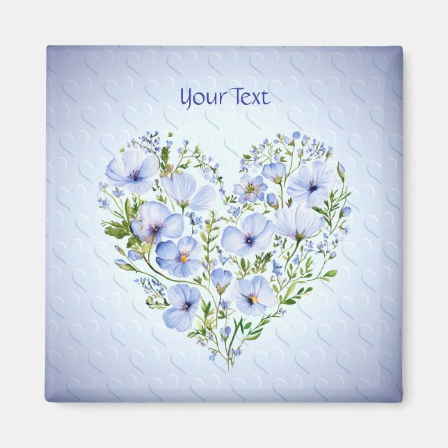 Blå Blomma Hjärtmagnet Magnet (Framsidan)