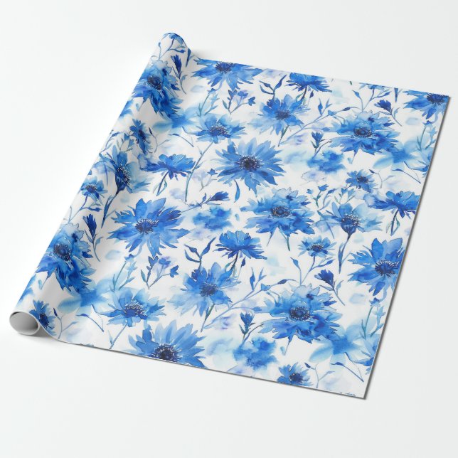 Blå blomma i vattenfärgen Stil Cornblomma, Presentpapper (Utrullad)