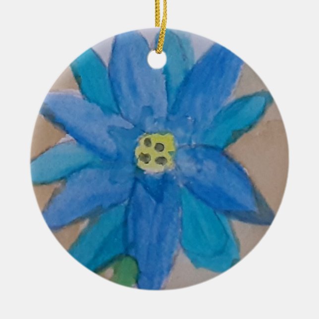 Blå blomma julgransprydnad keramik (Framsidan)