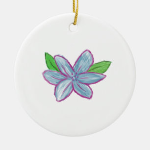 Blå blomma julgransprydnad keramik
