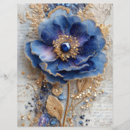 Blå Blomma Junk Journal Scrapbook Papper