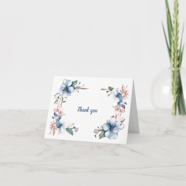 Blå blomma Linjer: Bröllop-tackkort Kort (Framsida)