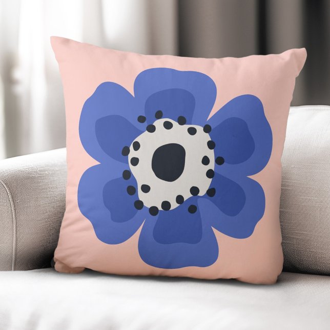 Blå blomma ljus rosa kudde (Blue flower light pink throw pillow)