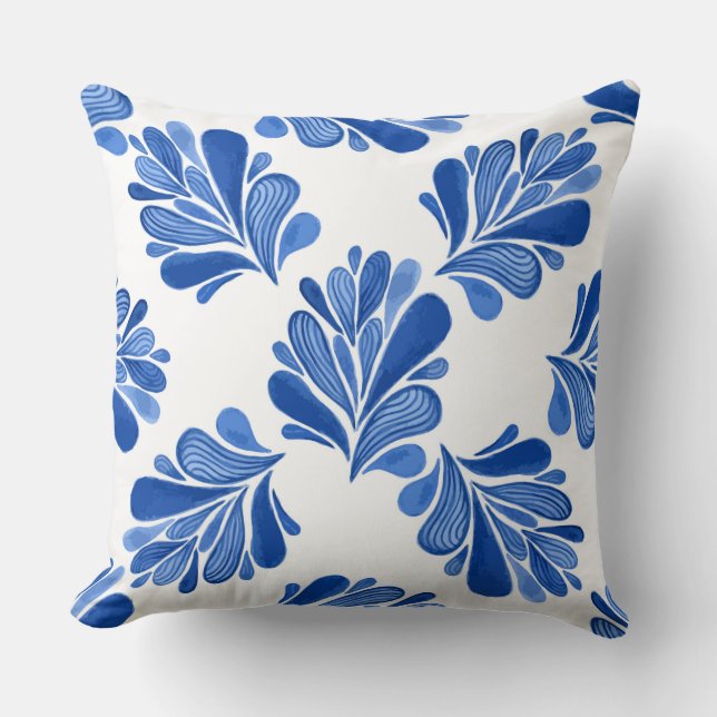 Blå blomma Löv /Chevron Reversible Pillow Kudde (Framsida)