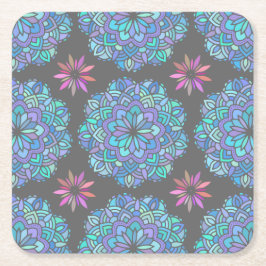 Blå Blomma Mandala Underlägg Papper Kvadrat