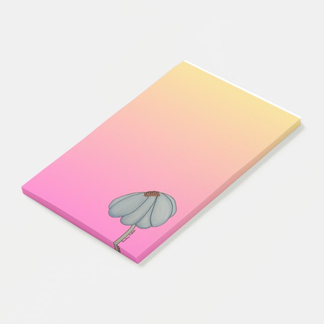 Blå blomma med rosa bakgrund post-it block (Vinklad)