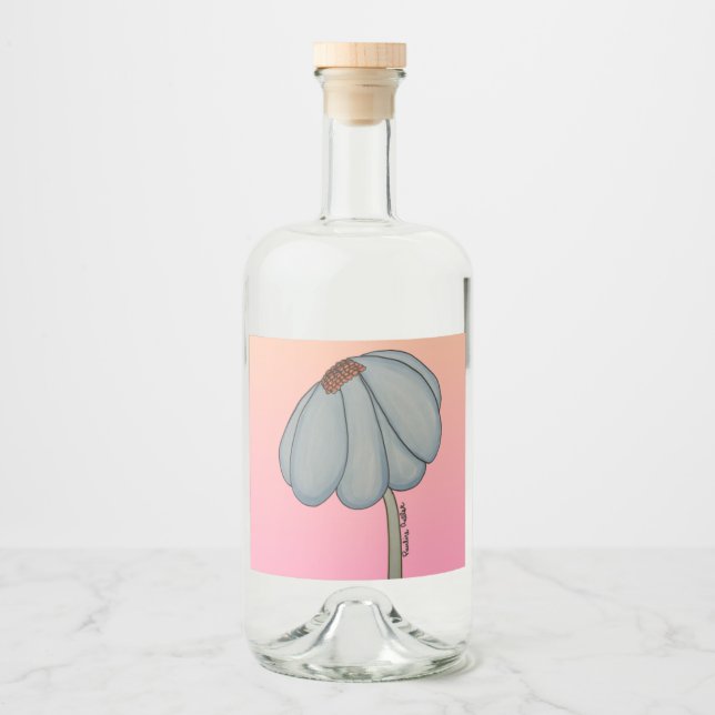 Blå blomma med rosa bakgrund spritflaskor etikett (Framsida)