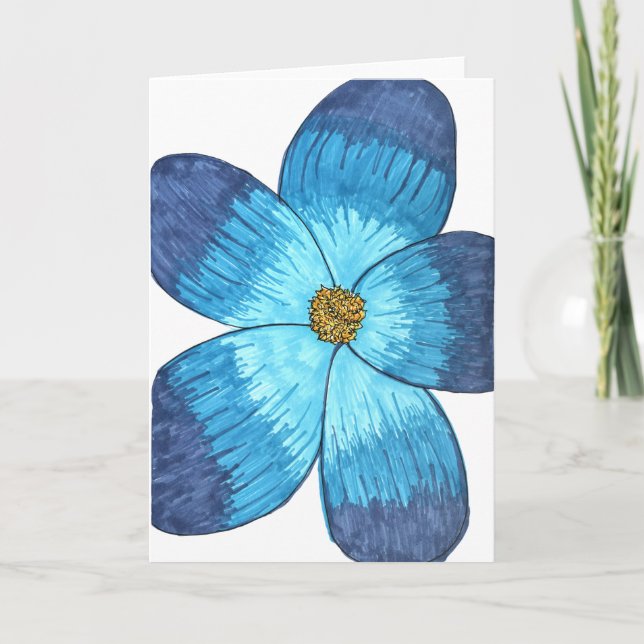 Blå blomma med vit bakgrund tom kort (Framsida)