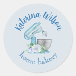 Blå Blomma Mixer Liten Bageri Logotyp Varumärkes T Runt Klistermärke