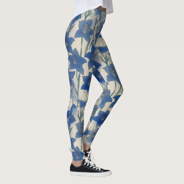 Blå blomma mönster leggings (Höger)