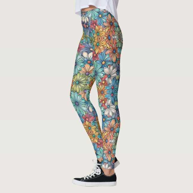 Blå blomma mönster leggings (Vänster)