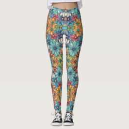 Blå blomma mönster leggings