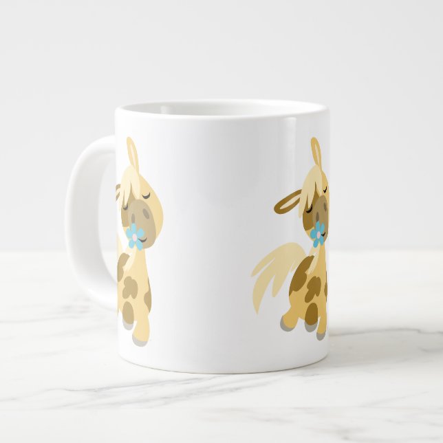 Blå blomma och söt serieponny Jumbo-mugg Jumbo Mugg (Framsida vänster)