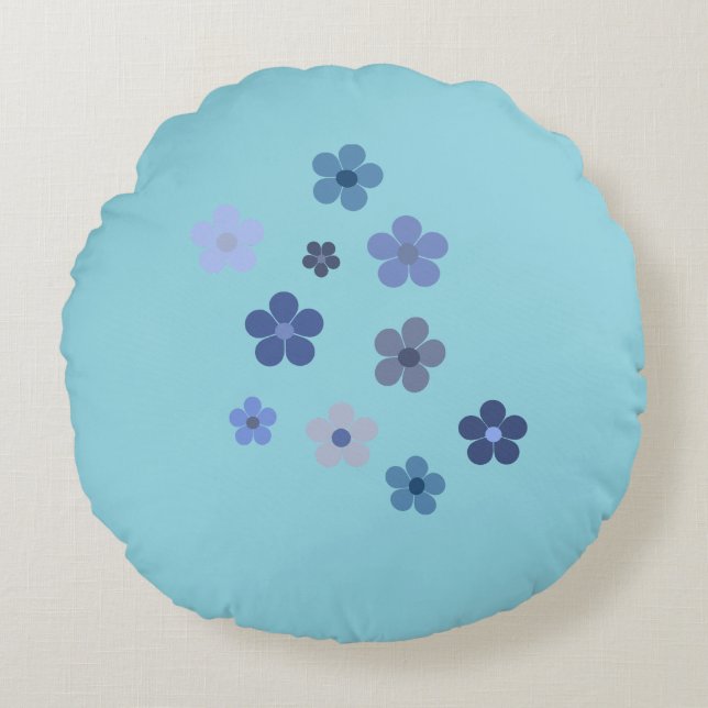 Blå blomma rund kudde (Framsidan)