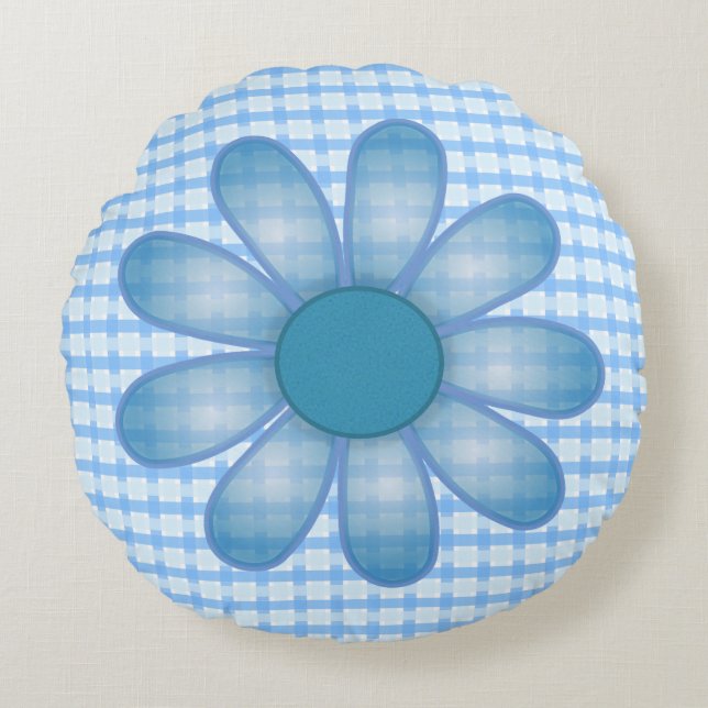 Blå Blomma Screwball Grafik Rund Kudde (Framsidan)