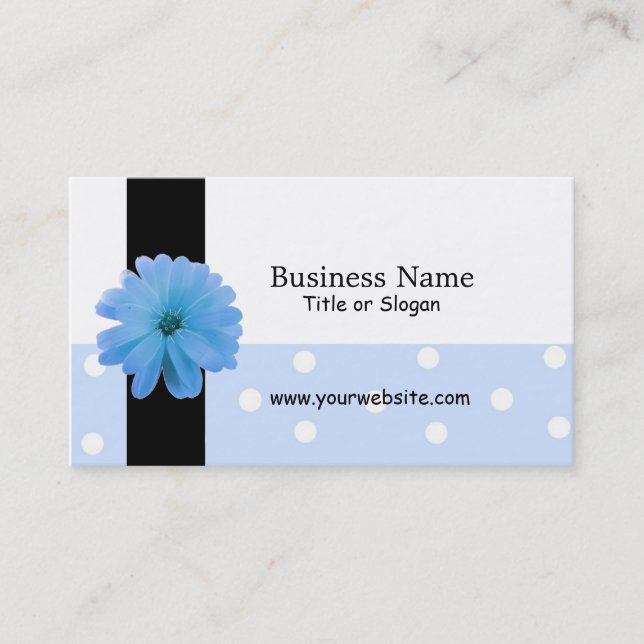 Blå Blomma Svart Band Design Visitkort (Framsida)