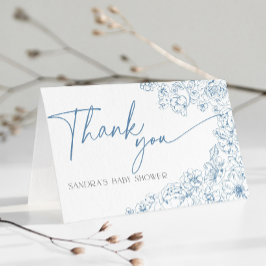 Blå blomma Toile de Jouy Baby Shower Tacksamhetsk Tack Kort