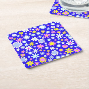 Blå blomma underlägg papper kvadrat