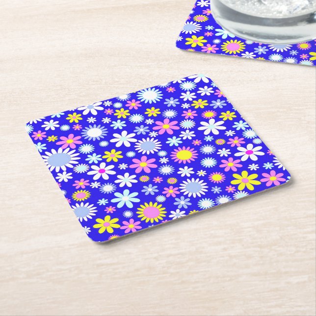 Blå blomma underlägg papper kvadrat (Vinklad)