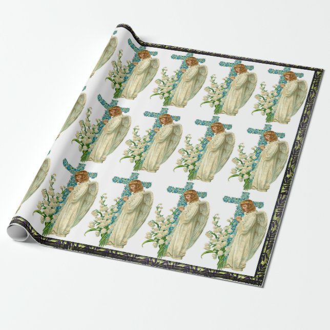 Blå blommade Christian Kor Wrapping Papper Presentpapper (Utrullad)