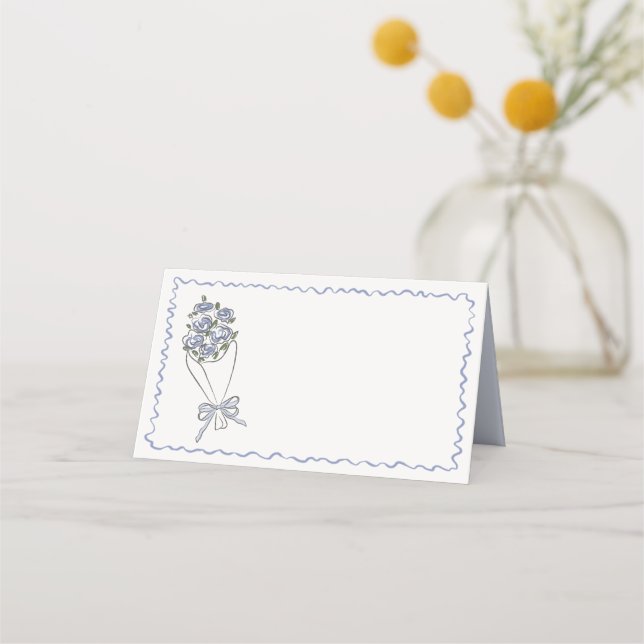 Blå Blommamarknad Färska Blommor Falt Vikbar Plats Placeringskort (Framsida)
