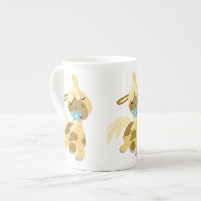 Blå blomman och Tecknad av Cute Pony Bone China Mu Benporslin Mugg (Framsida vänster)