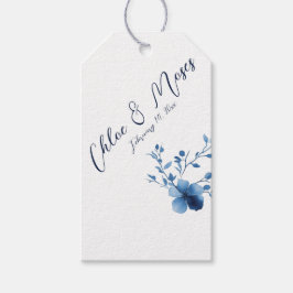 Blå, blommande Blommar, liten Presentetikett