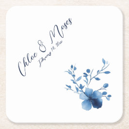 Blå, blommande Blommar, liten Underlägg Papper Kvadrat