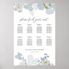 Blå Blommande Pojke Baby Shower Sittplatskarta Poster