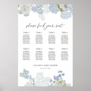 Blå Blommande Pojke Baby Shower Sittplatskarta Poster