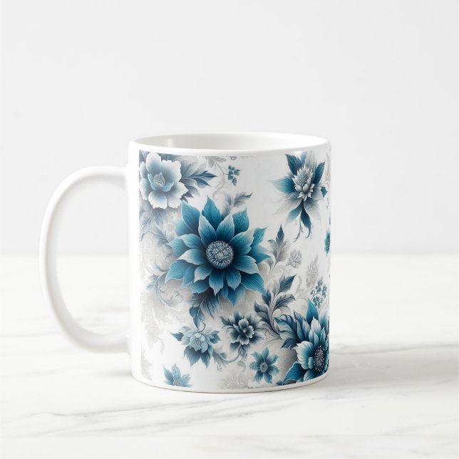 Blå Blommar/blommor i blåkaffe Mugg (Vänster)