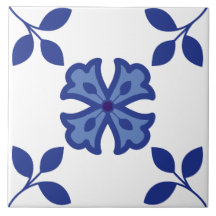 Blå Blommar Elegance Tile