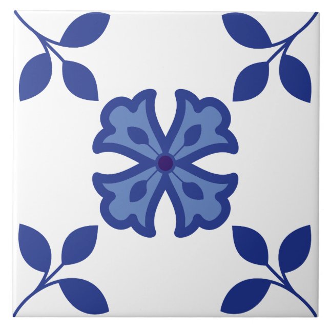 Blå Blommar Elegance Tile Kakelplatta (Framsidan)